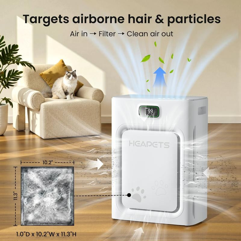 Targets airborne hair and particles